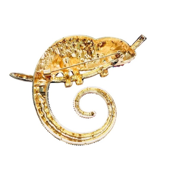 BETSEY JOHNSON Sparkling Rainbow Cubic Zirconia Chameleon Gold Statement Brooch - Picture 3 of 10